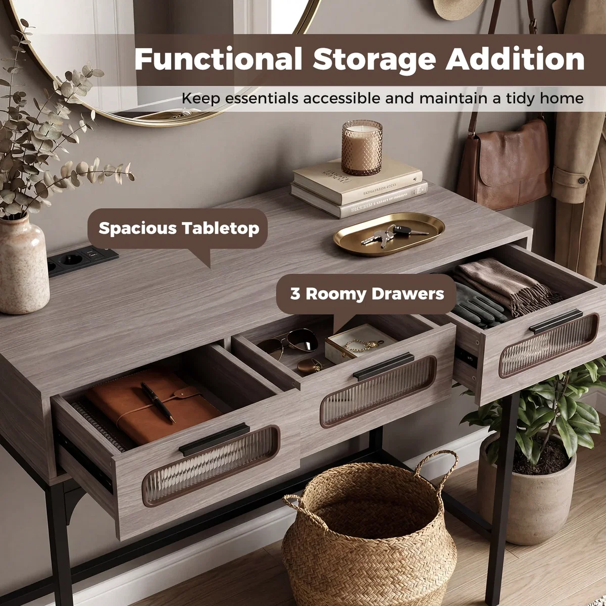 Costway Console Table Entryway Table - Grey – image 7