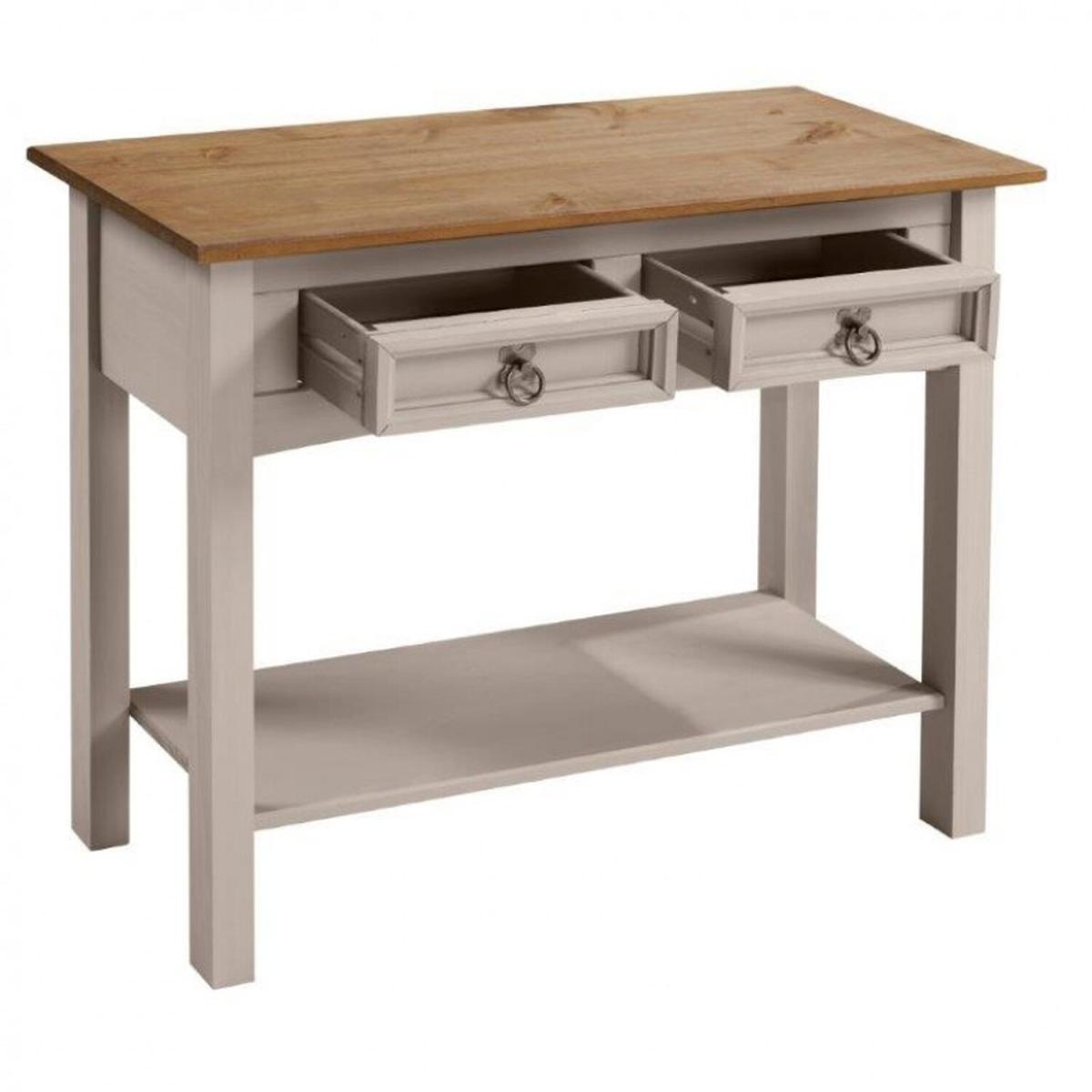 Corona Grey Wax 2 Drawer Console Table - Distressed Grey Wax – image 3