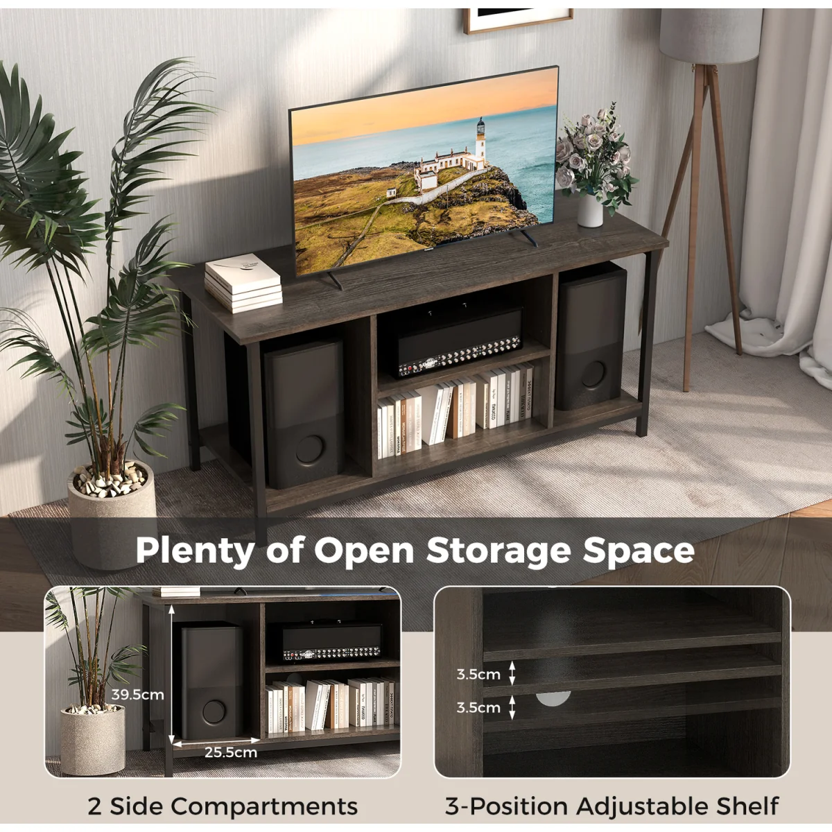 3 tier TV Console Table with Power Outlet And USB Port-Brown - Brown – image 12