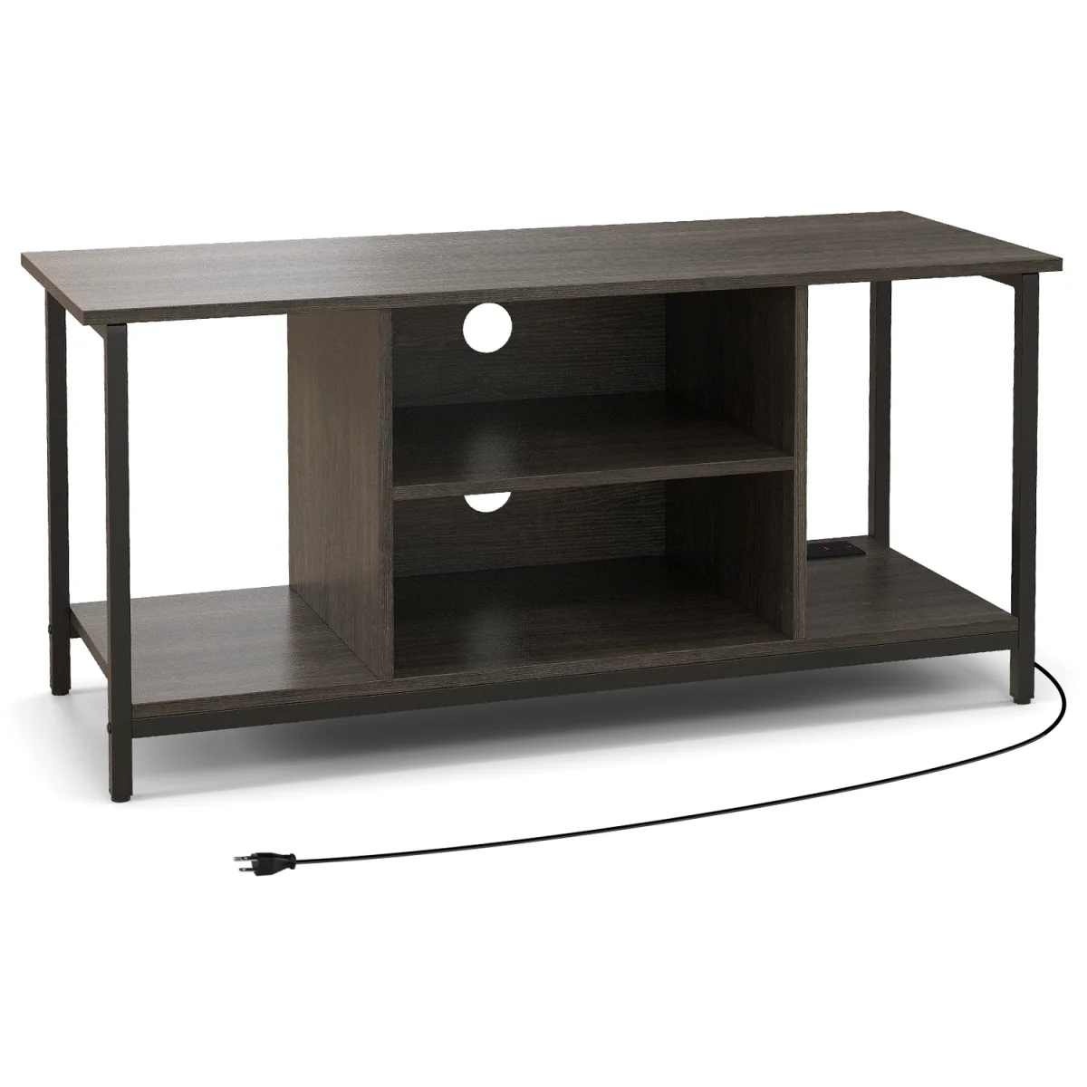 3 tier TV Console Table with Power Outlet And USB Port-Brown - Brown – image 15