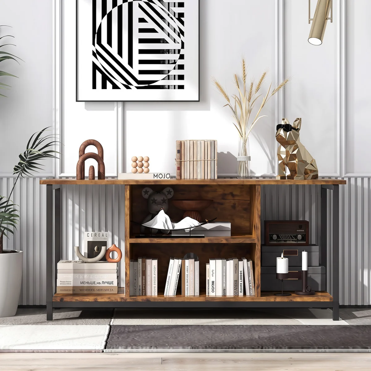 3 tier TV Console Table with Power Outlet And USB Port-Brown - Brown – image 8