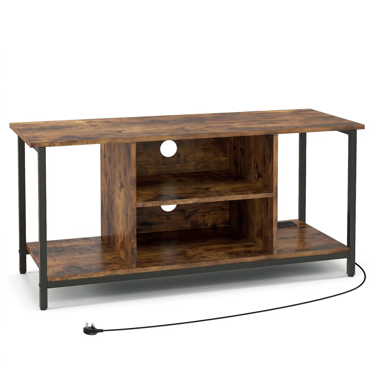 3 tier TV Console Table with Power Outlet And USB Port-Brown - Brown – image 9