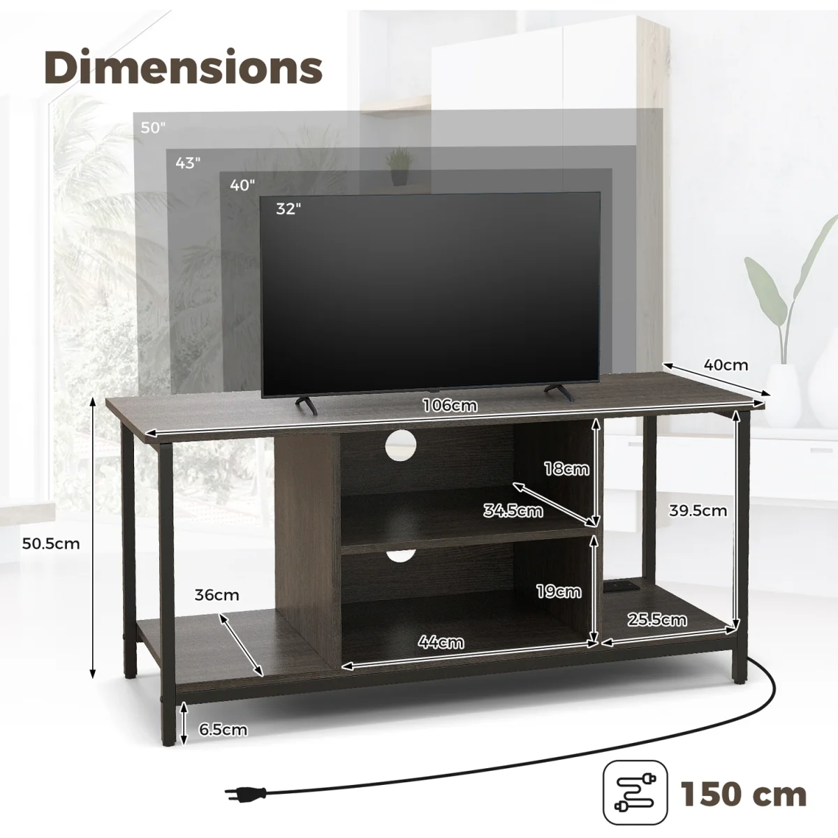 3 tier TV Console Table with Power Outlet And USB Port-Brown - Brown – image 10