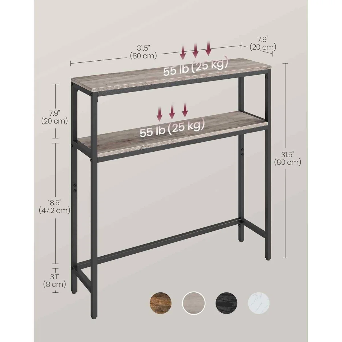 Narrow Console Table with 2 Shelves, Greige & Black - Heather Greige, Ink Black – image 3