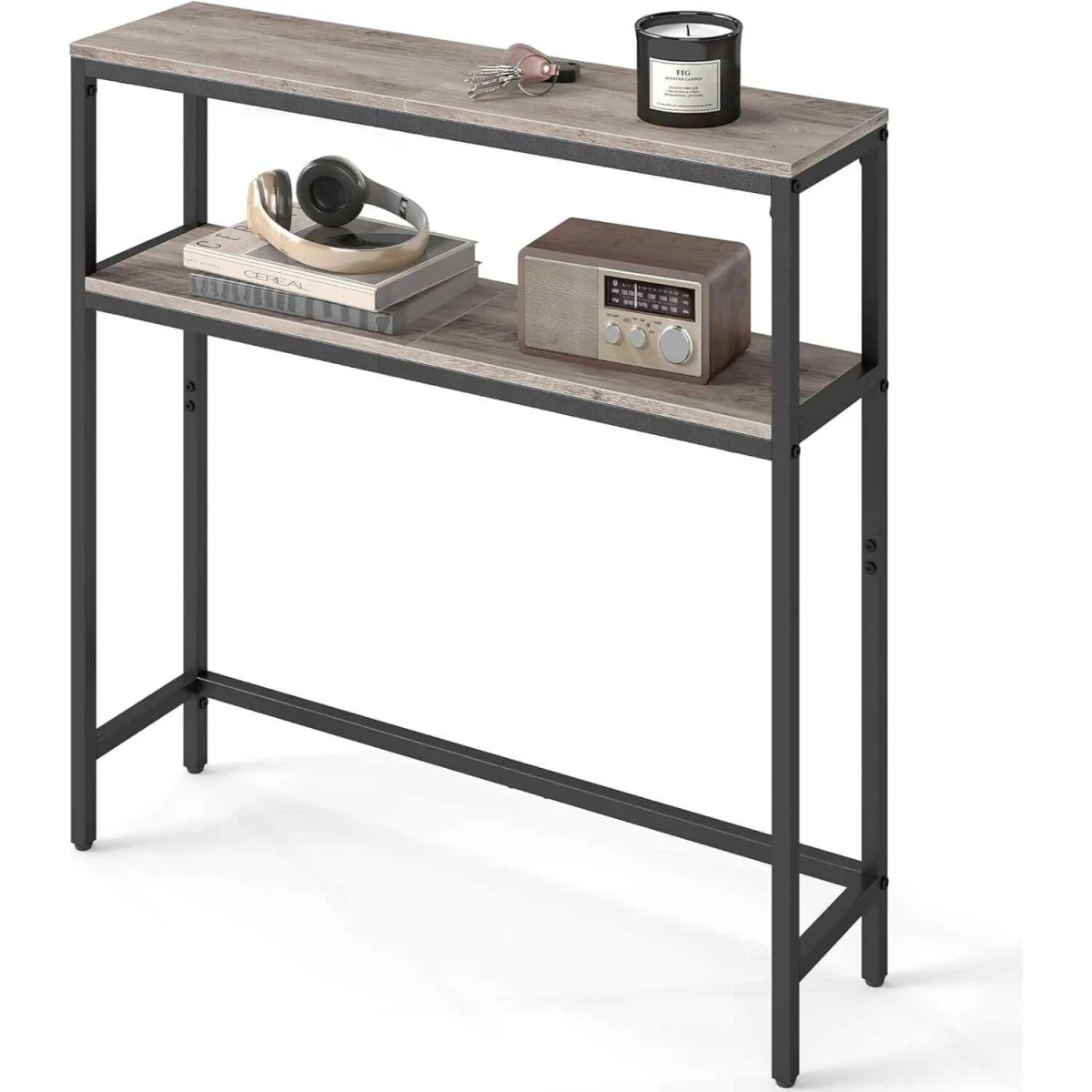 Narrow Console Table with 2 Shelves, Greige & Black - Heather Greige, Ink Black – image 4