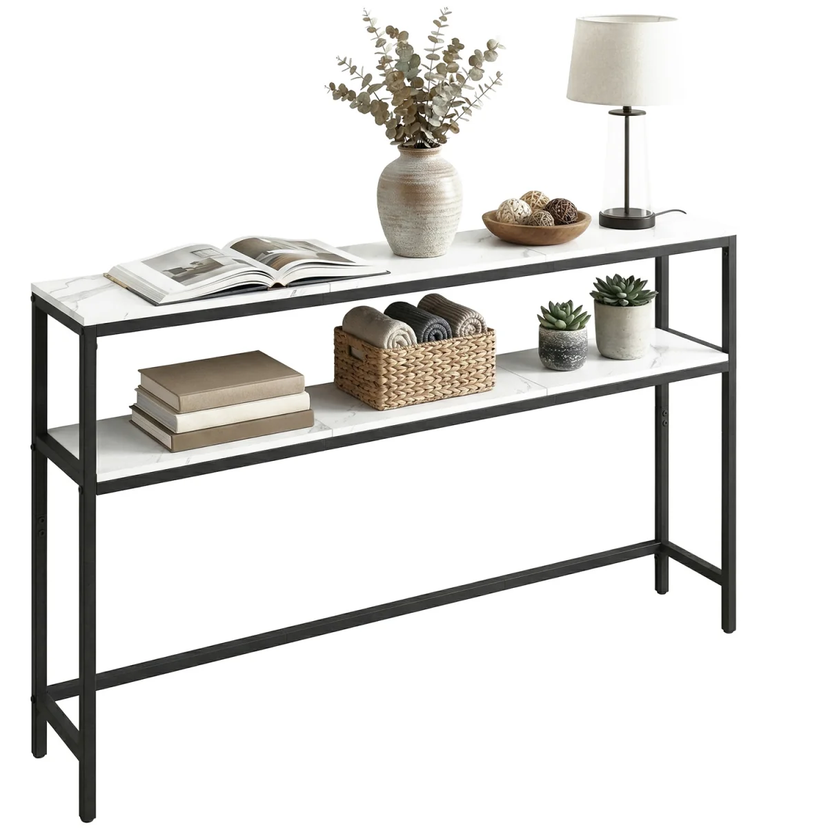 Console Table for Hallway, 2-Tier Slim Sofa Table,for Living Room - MarbleWhite,InkBlack – image 11