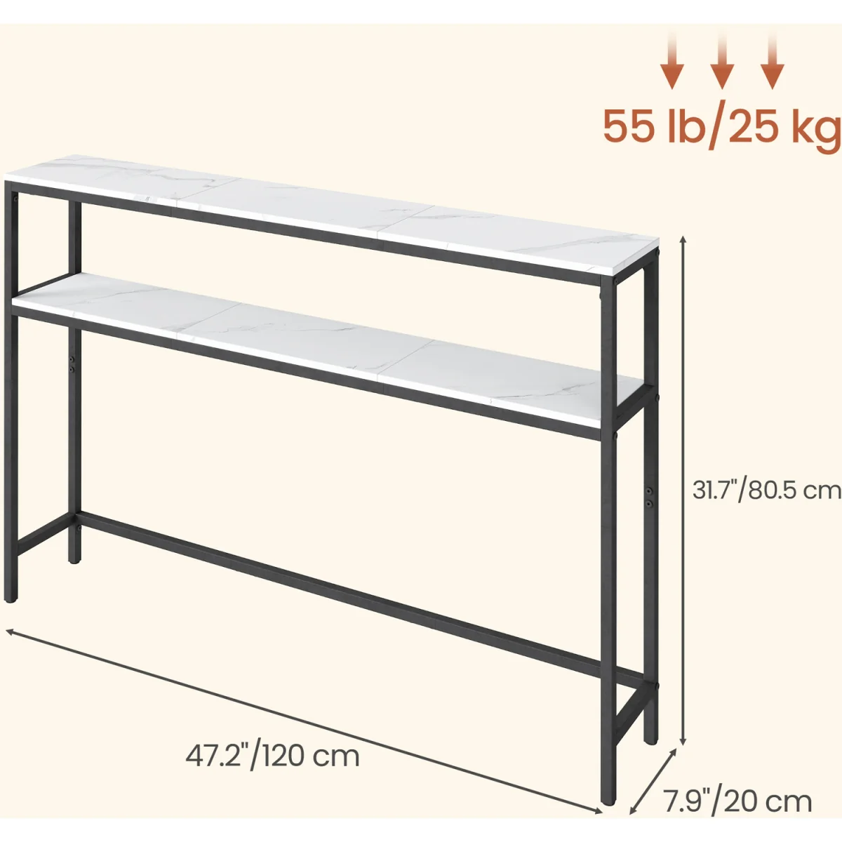 Console Table for Hallway, 2-Tier Slim Sofa Table,for Living Room - MarbleWhite,InkBlack – image 12