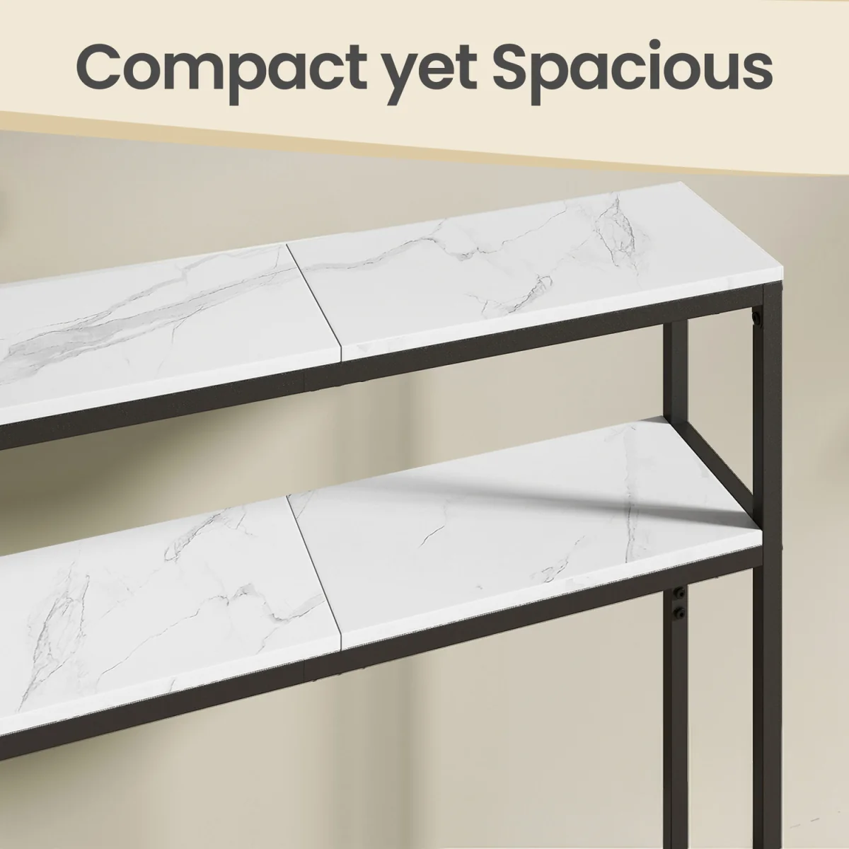 Console Table for Hallway, 2-Tier Slim Sofa Table,for Living Room - MarbleWhite,InkBlack – image 14