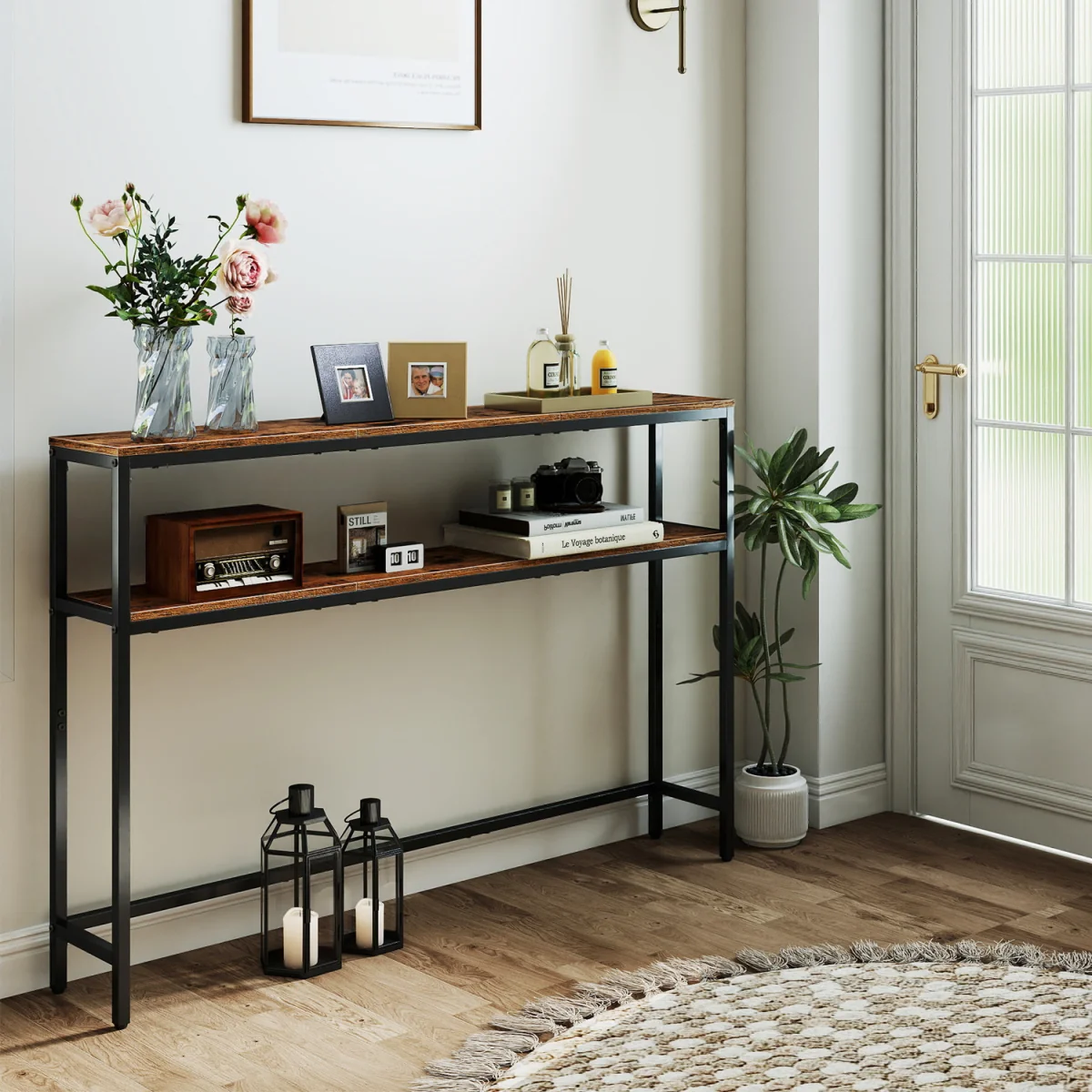 Console Table for Hallway, 2-Tier Slim Sofa Table,for Living Room - MarbleWhite,InkBlack – image 3