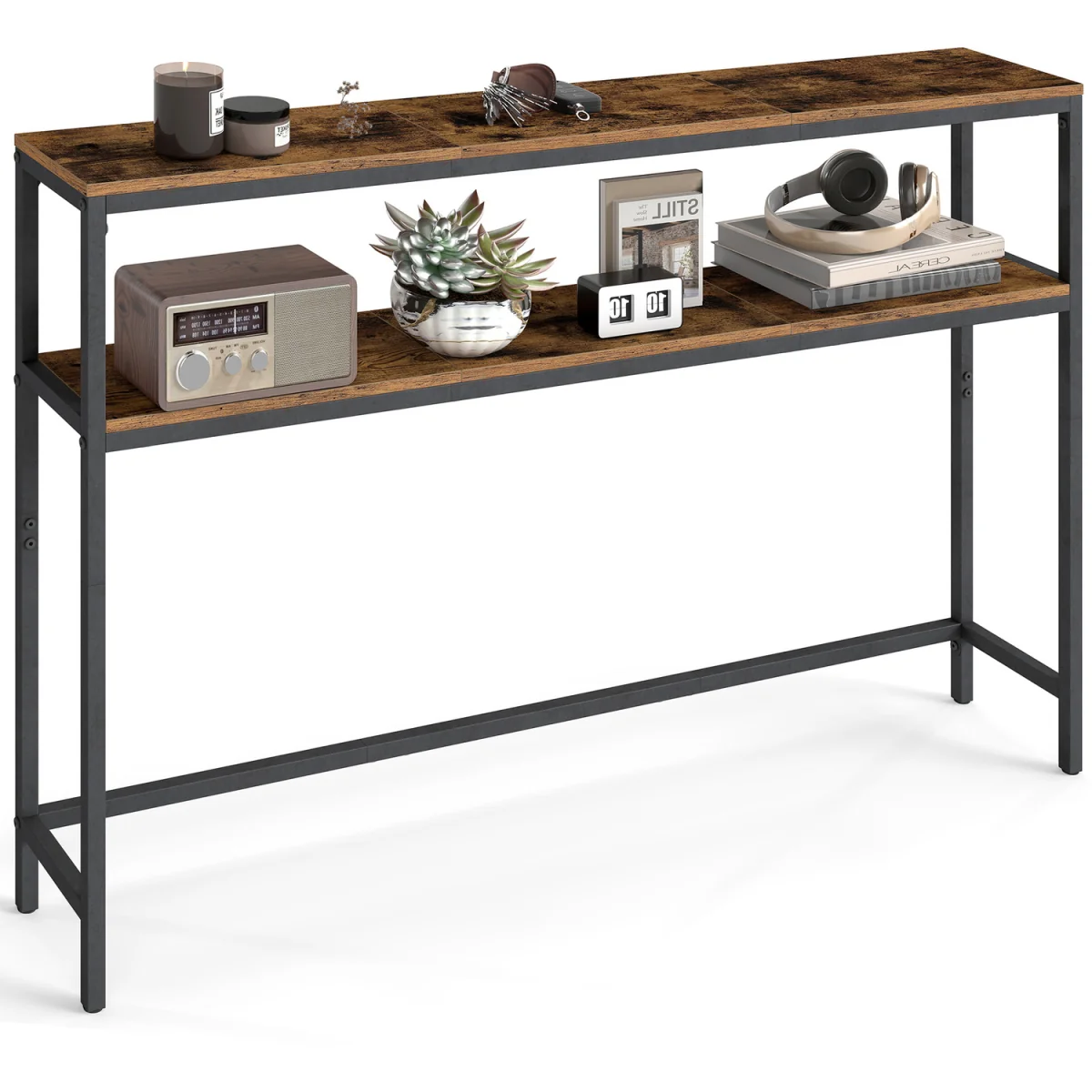 Console Table for Hallway, 2-Tier Slim Sofa Table,for Living Room - MarbleWhite,InkBlack – image 5