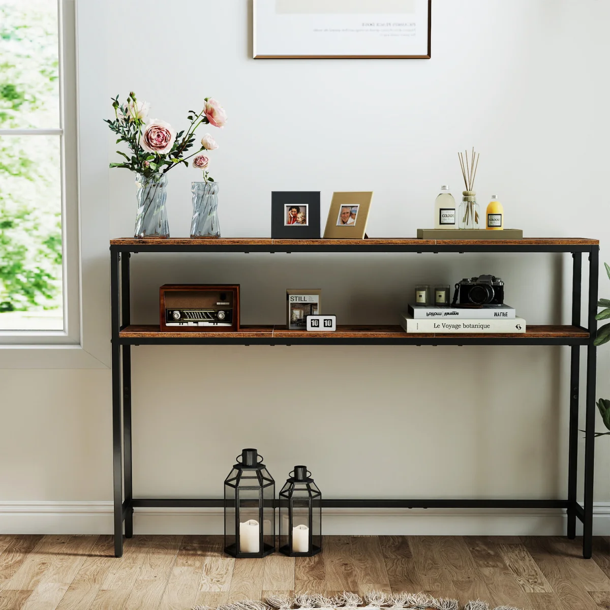 Console Table for Hallway, 2-Tier Slim Sofa Table,for Living Room - MarbleWhite,InkBlack – image 7