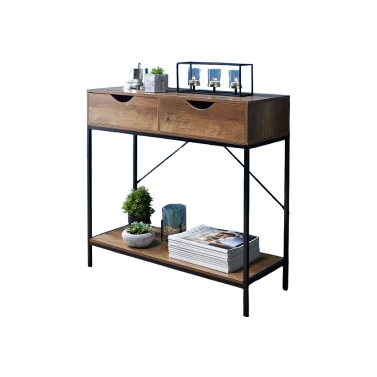 2-Drawer Console Table with Under Shelf - Brown