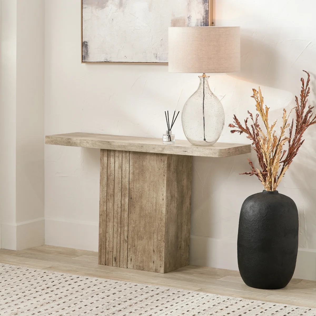 Elkton Console Table with Fluted Base - Concrete – image 1