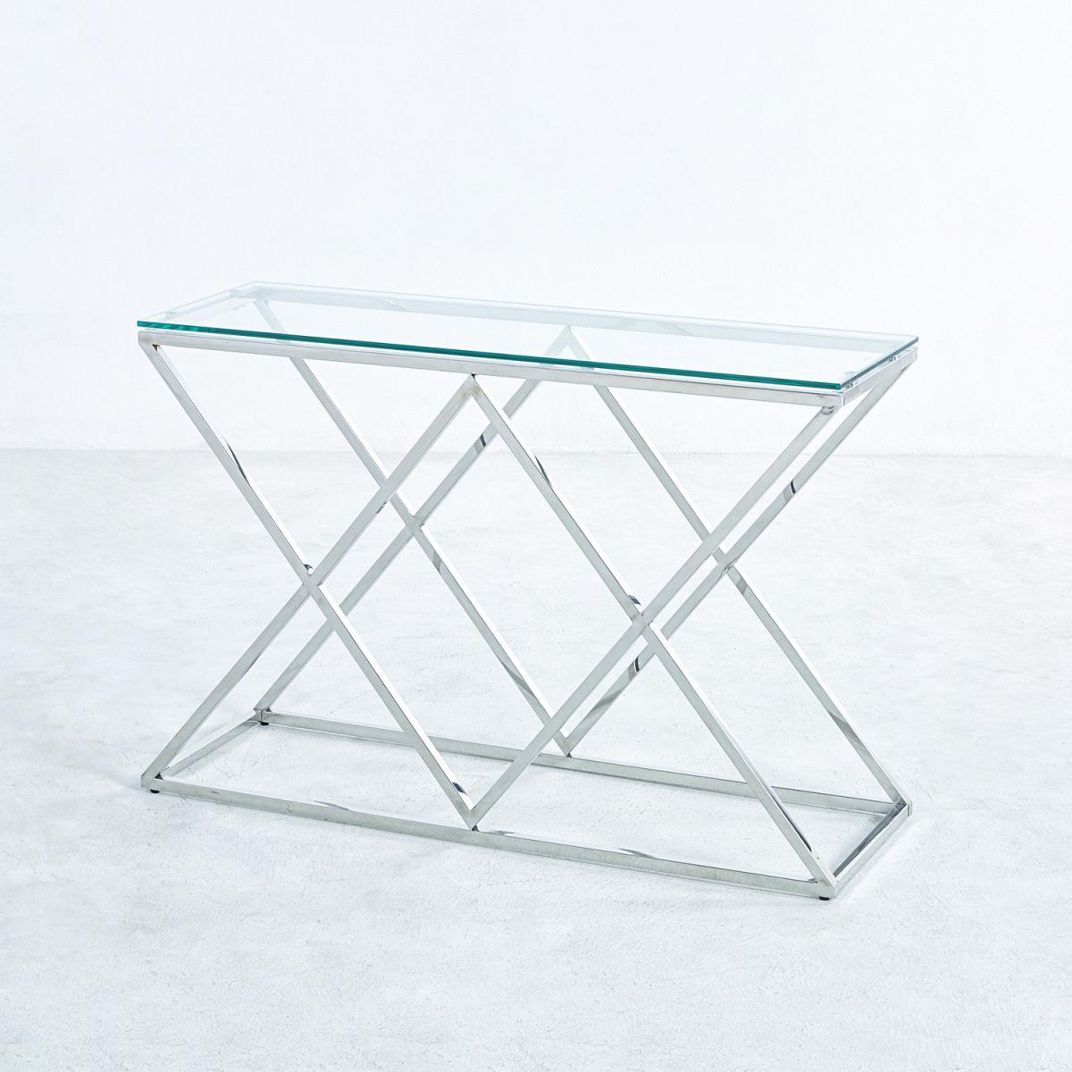 Modern Clear Tempered Glass Console Side End Table With Cross Chrome Legs Home - Silvery – image 2