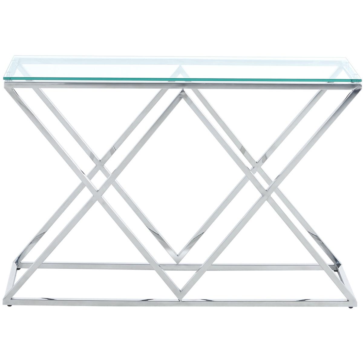 Modern Clear Tempered Glass Console Side End Table With Cross Chrome Legs Home - Silvery – image 3