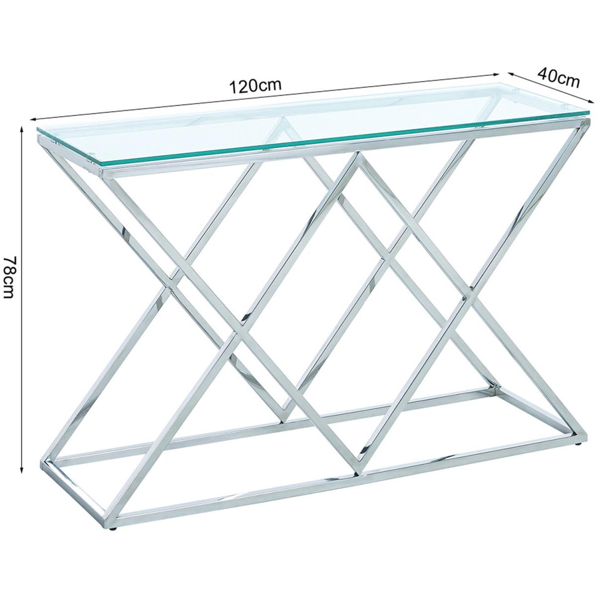Modern Clear Tempered Glass Console Side End Table With Cross Chrome Legs Home - Silvery – image 4