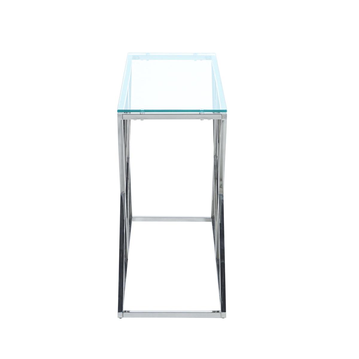 Modern Clear Tempered Glass Console Side End Table With Cross Chrome Legs Home - Silvery – image 7