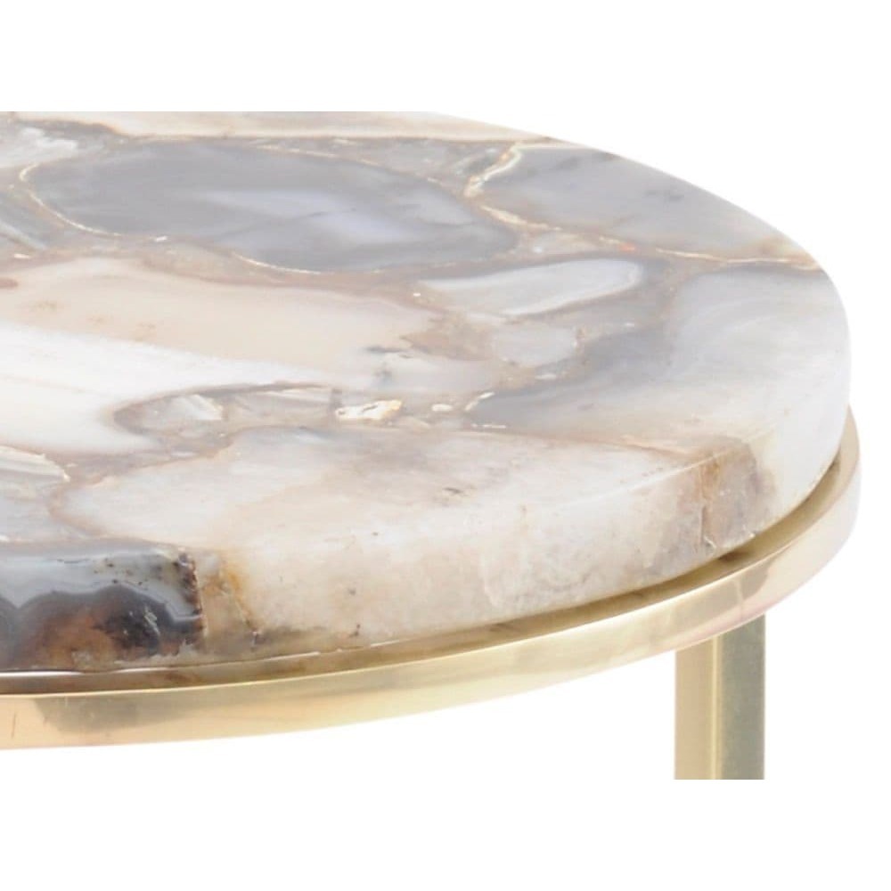 Meso Agate Round Side Table with Brass Frame – image 3