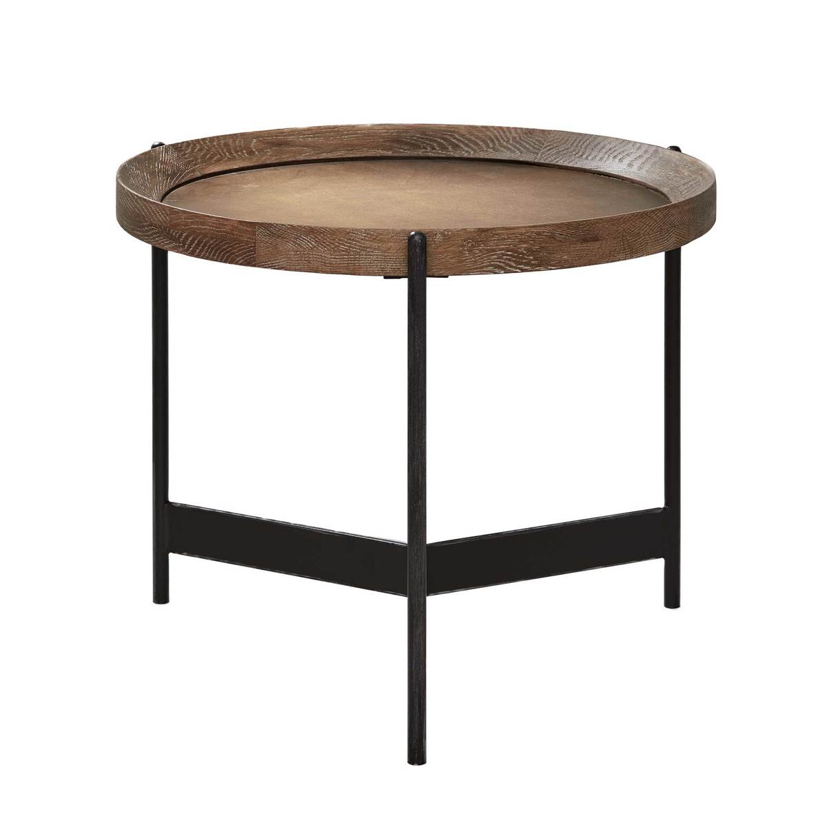 Zeke Round 55cm Side Table, Light Brass and Oak – image 3