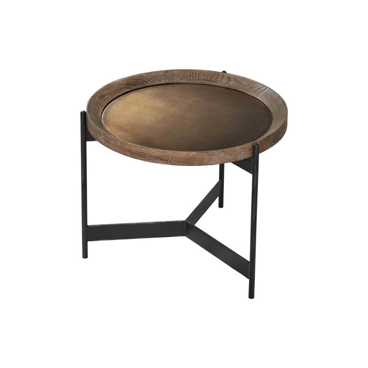 Zeke Round 55cm Side Table, Light Brass and Oak – image 2