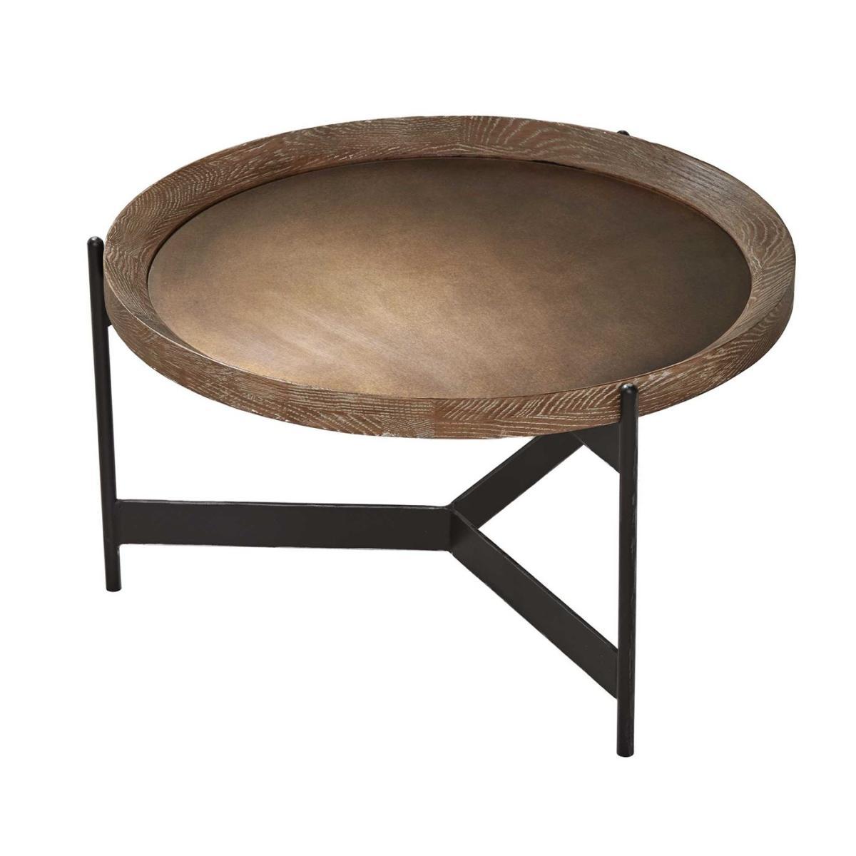 Zeke Round 65cm Side Table, Light Brass and Oak – image 2