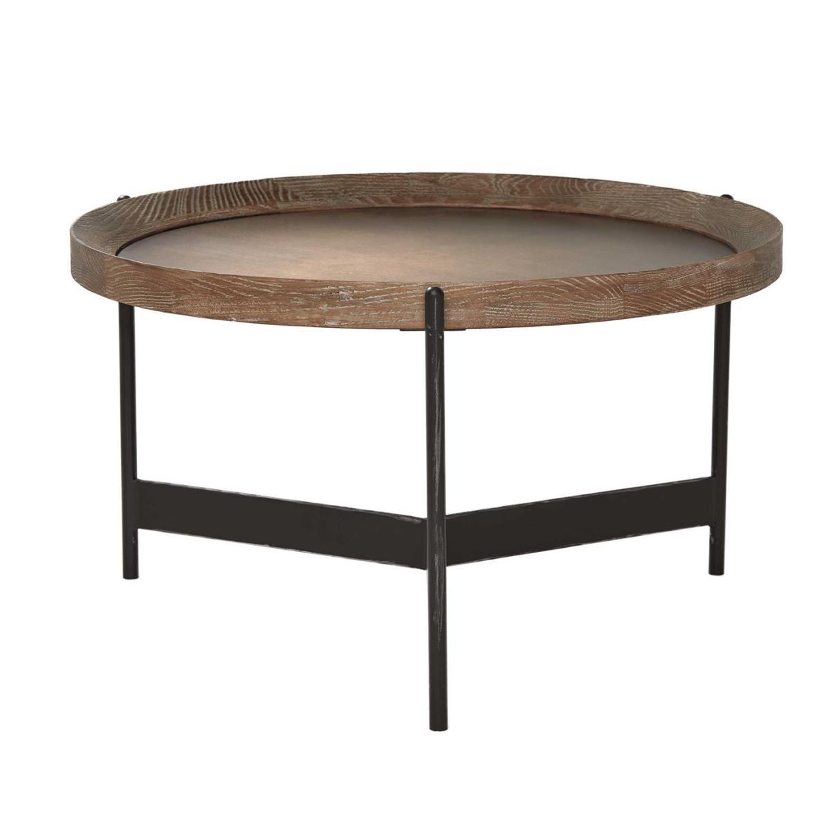 Zeke Round 65cm Side Table, Light Brass and Oak – image 3