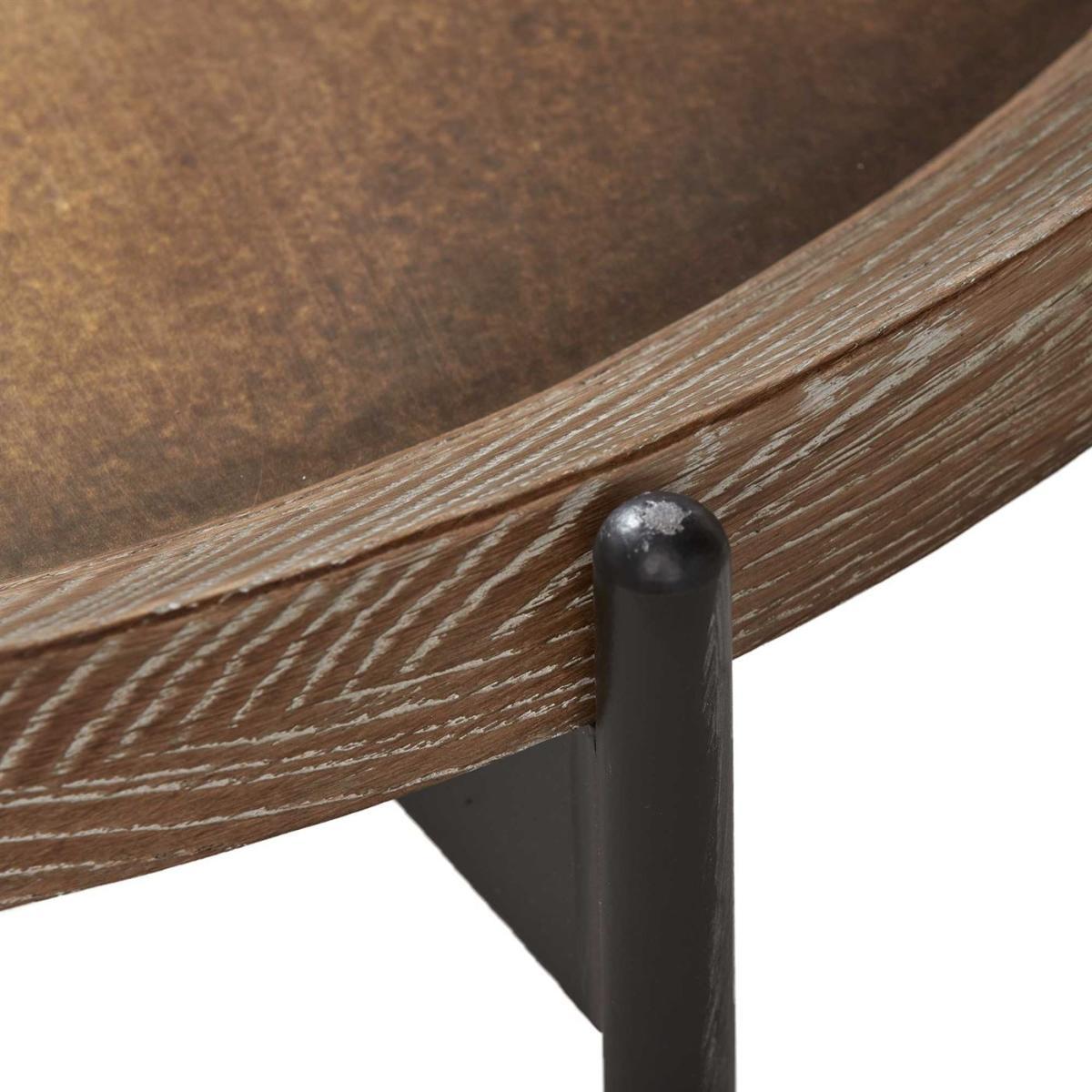 Zeke Round 65cm Side Table, Light Brass and Oak – image 5