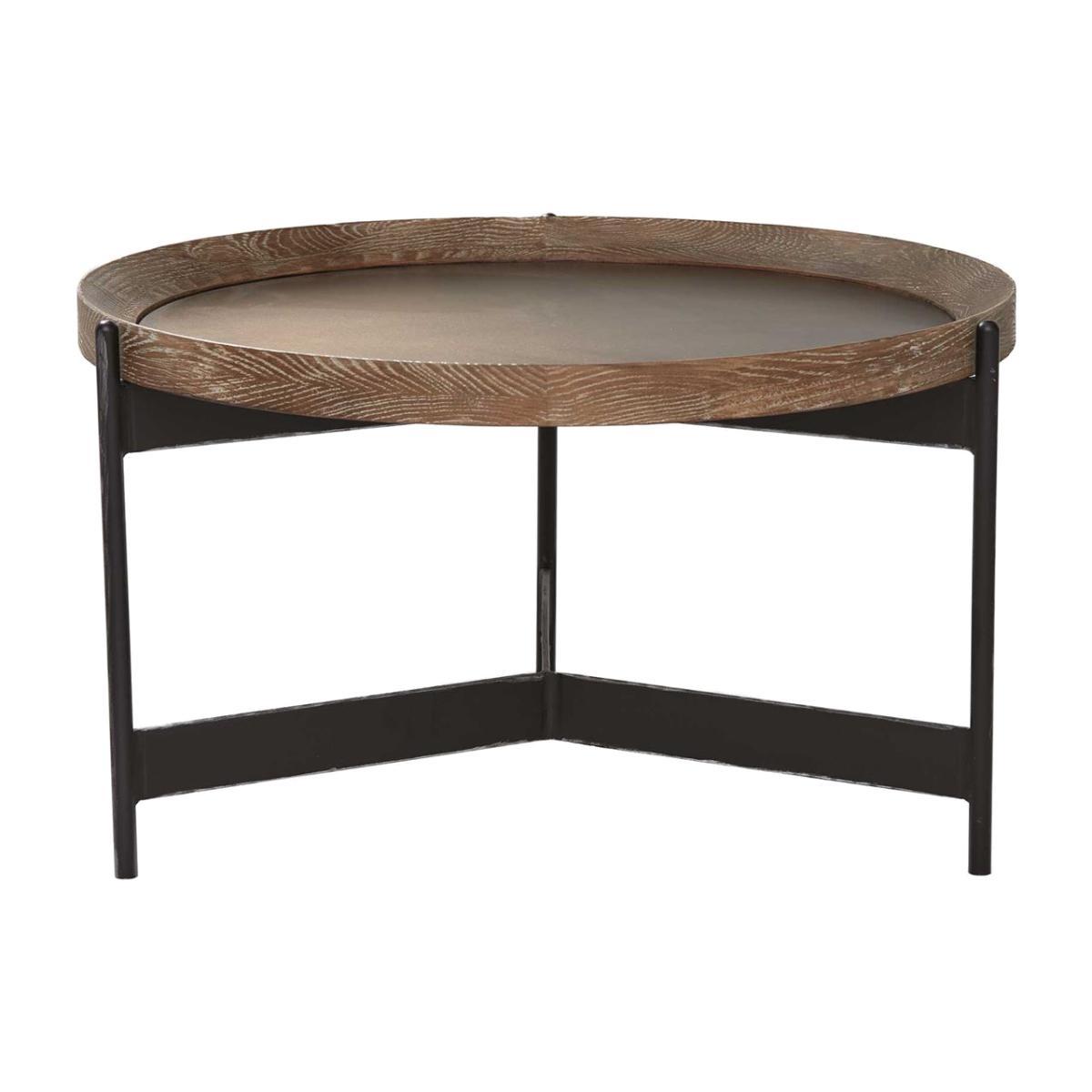 Zeke Round 65cm Side Table, Light Brass and Oak – image 1