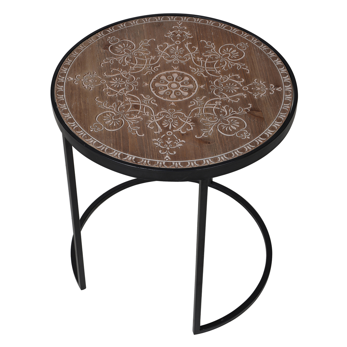 Etched Wood and Iron Side Table – image 2