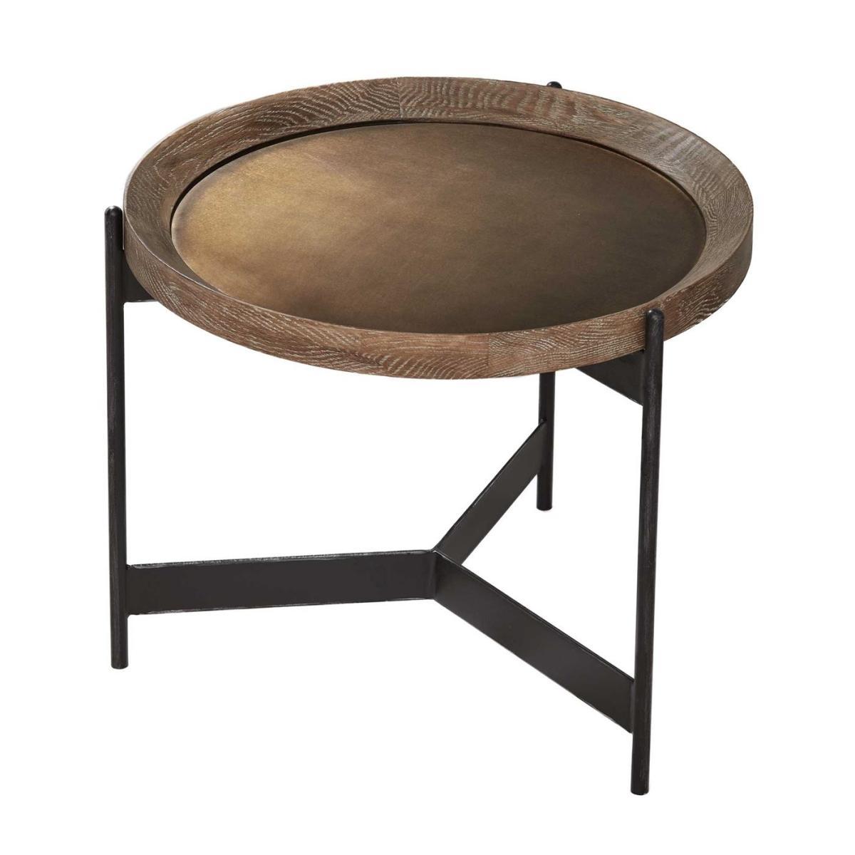 Zeke Round 55cm Side Table, Light Brass and Oak – image 2
