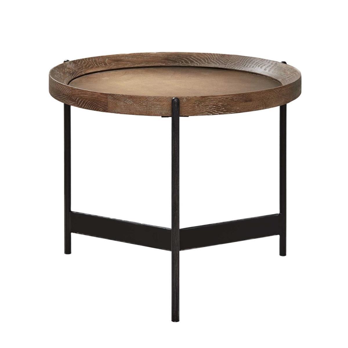 Zeke Round 55cm Side Table, Light Brass and Oak – image 3