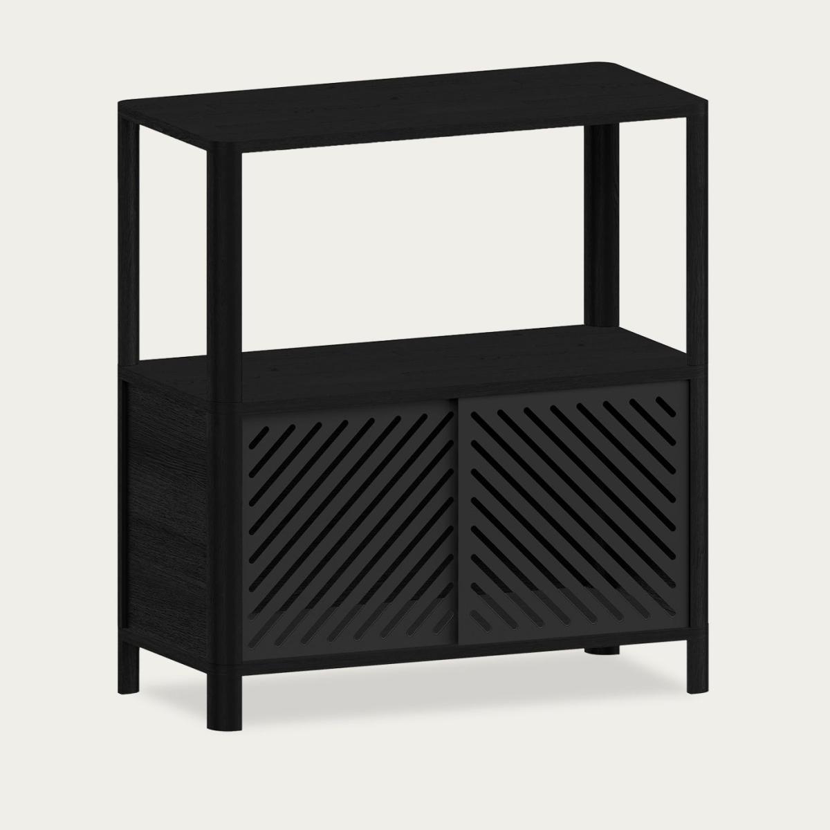 Black Cloe Side Table with Black Metal Doors