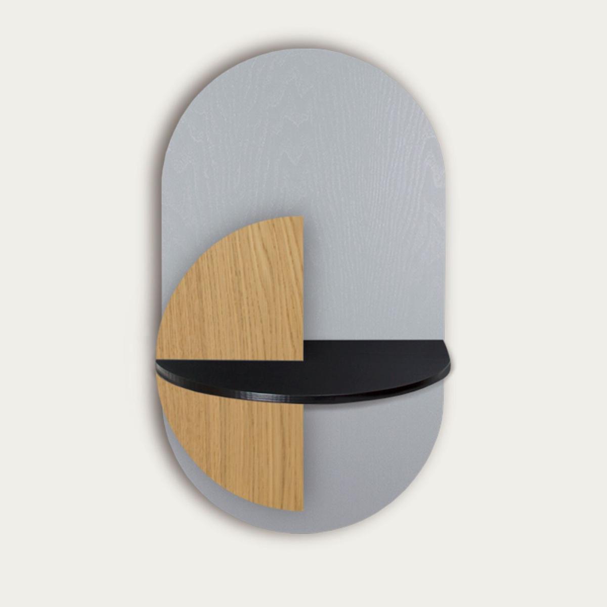 Grey/Black/Oak Alba L Oval Bedside Table
