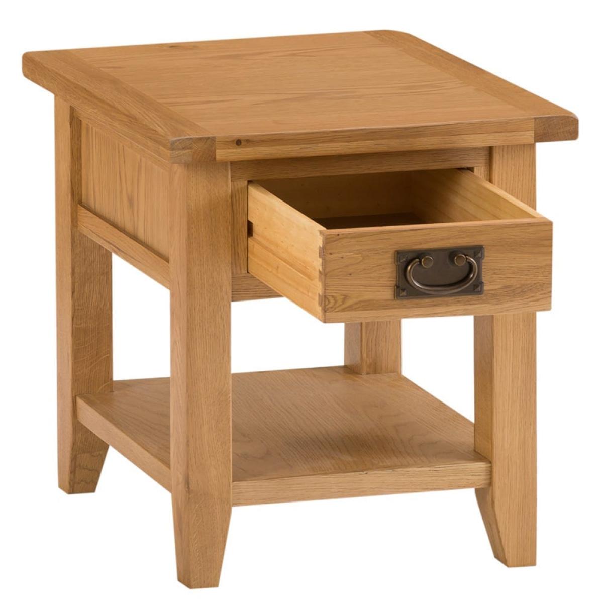 Rustic Oak 1 Drawer Large Lamp Table – image 3