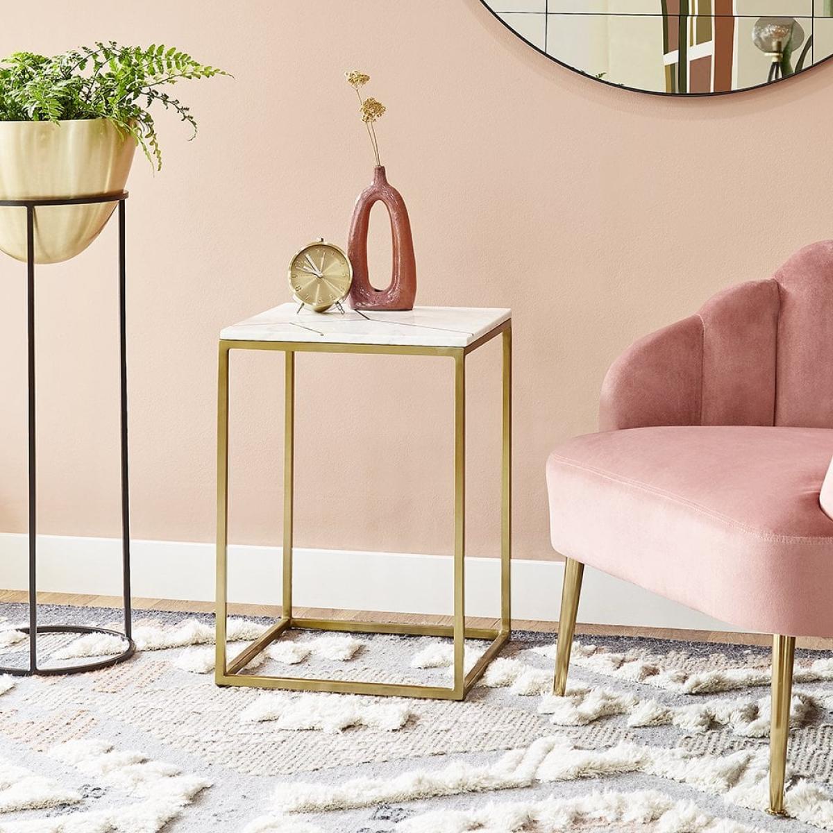 Fontana Side Table, White Marble & Brass – image 2
