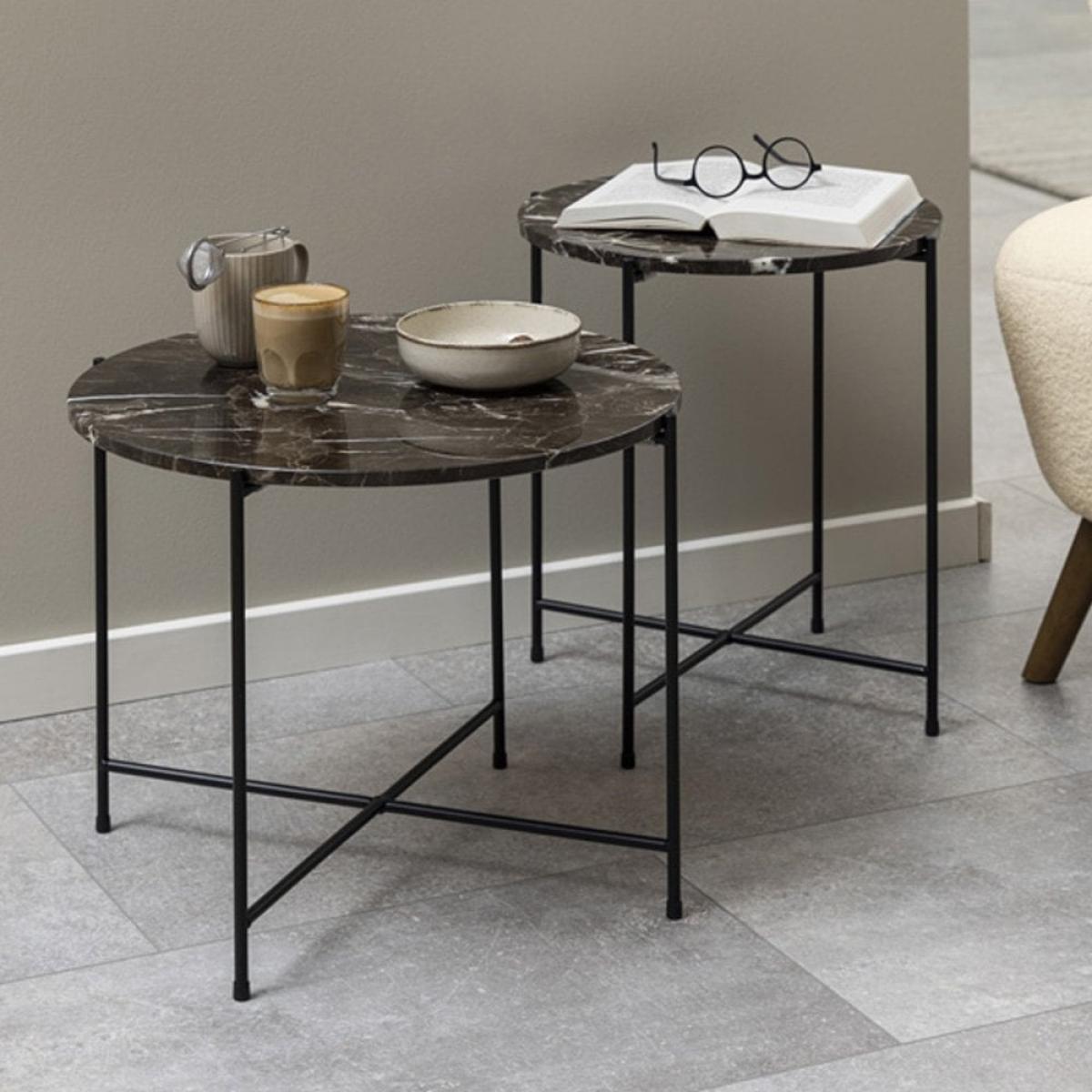 Avila Large Round Side Table, Brown Marble – image 2