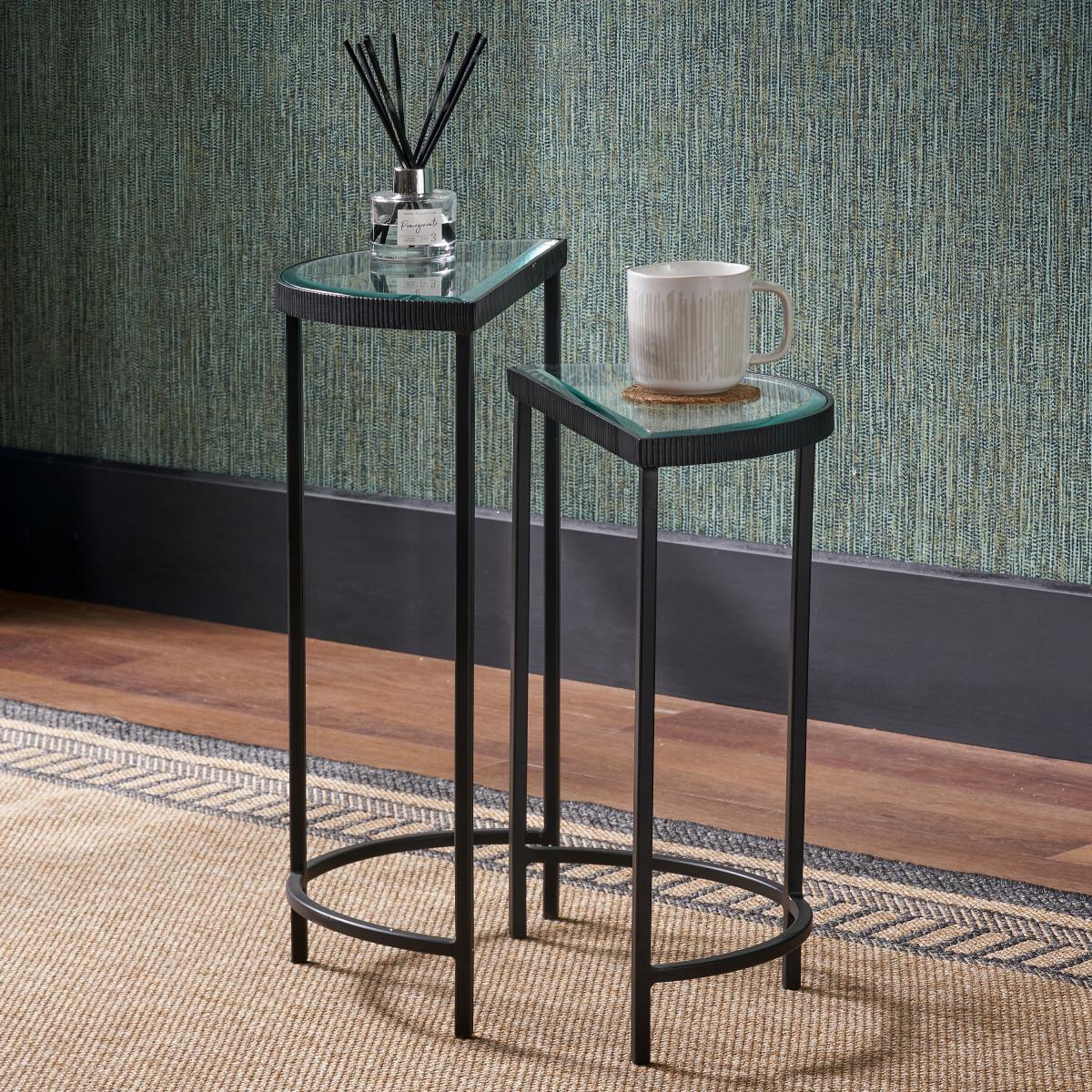Marazzi Half Moon Side Tables, Bevelled Glass Black – image 2