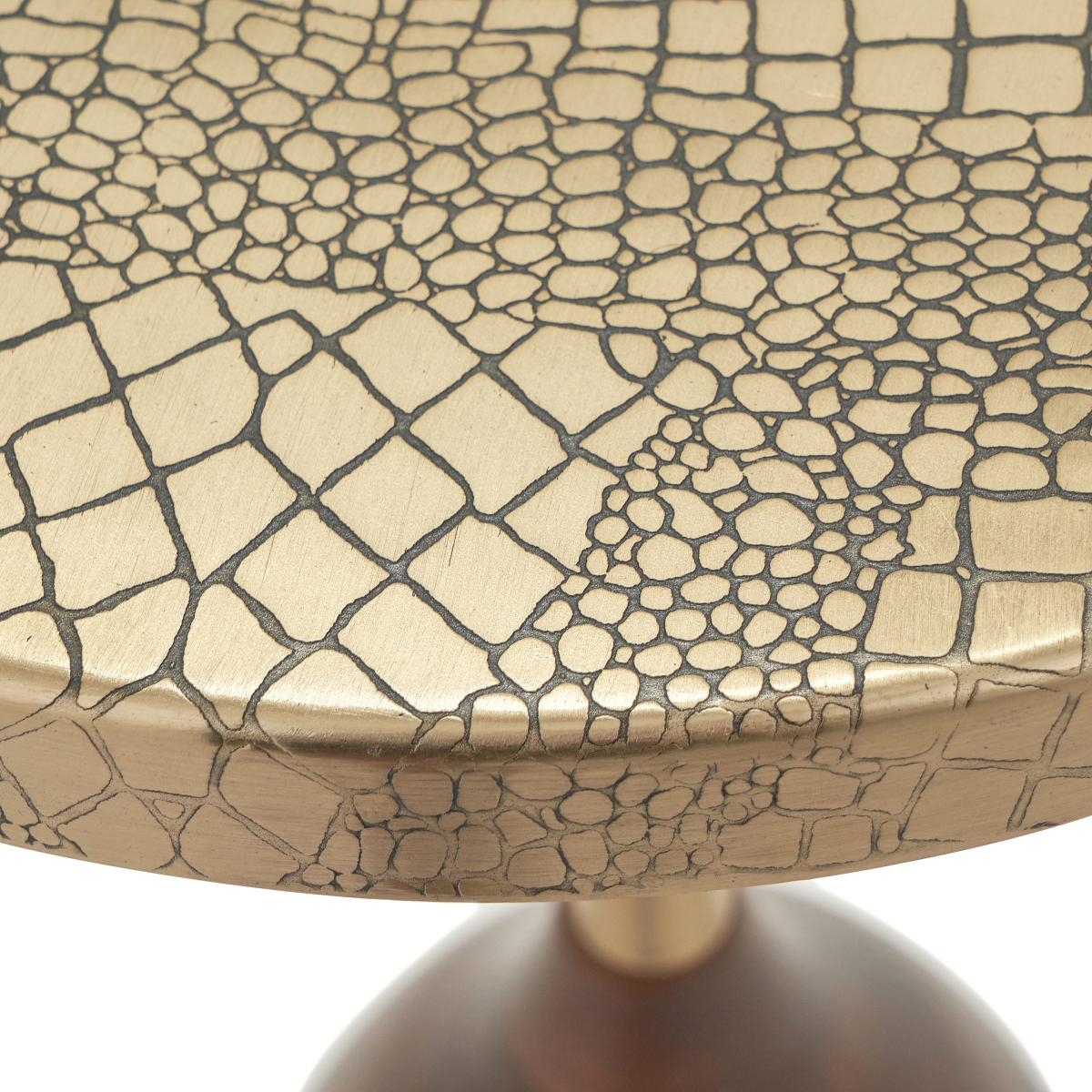 Caiman Antique Brass Croc Effect Side Table Brass – image 4