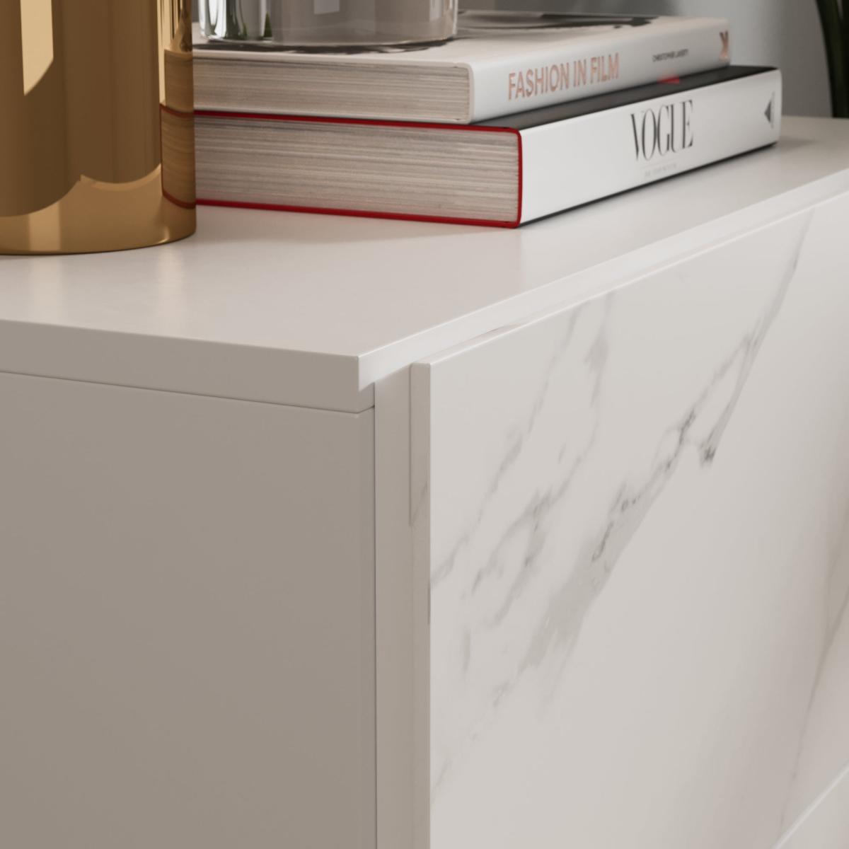 Viola 2 Drawer Bedside Table, White Marble Effect White – image 4