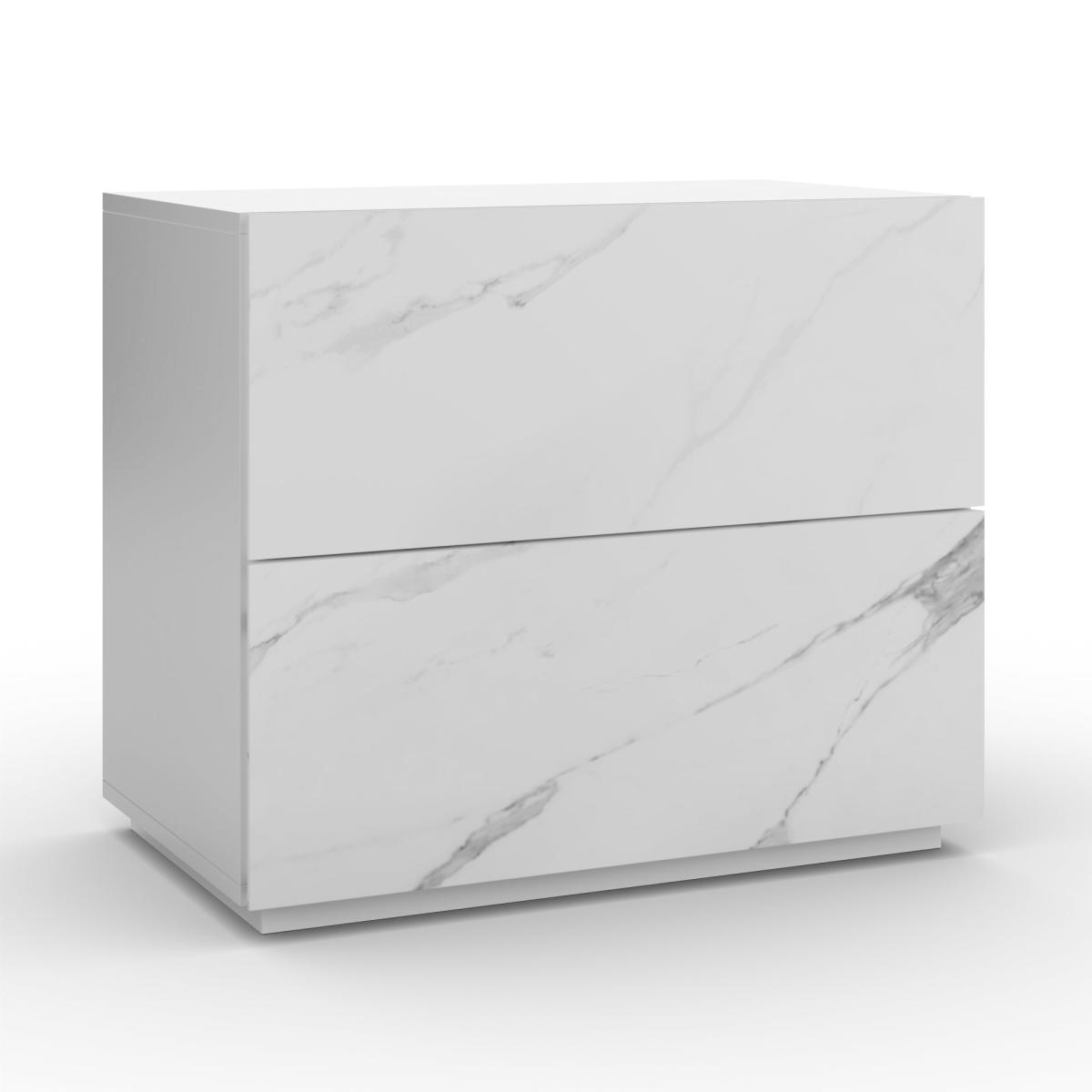 Viola 2 Drawer Bedside Table, White Marble Effect White – image 6