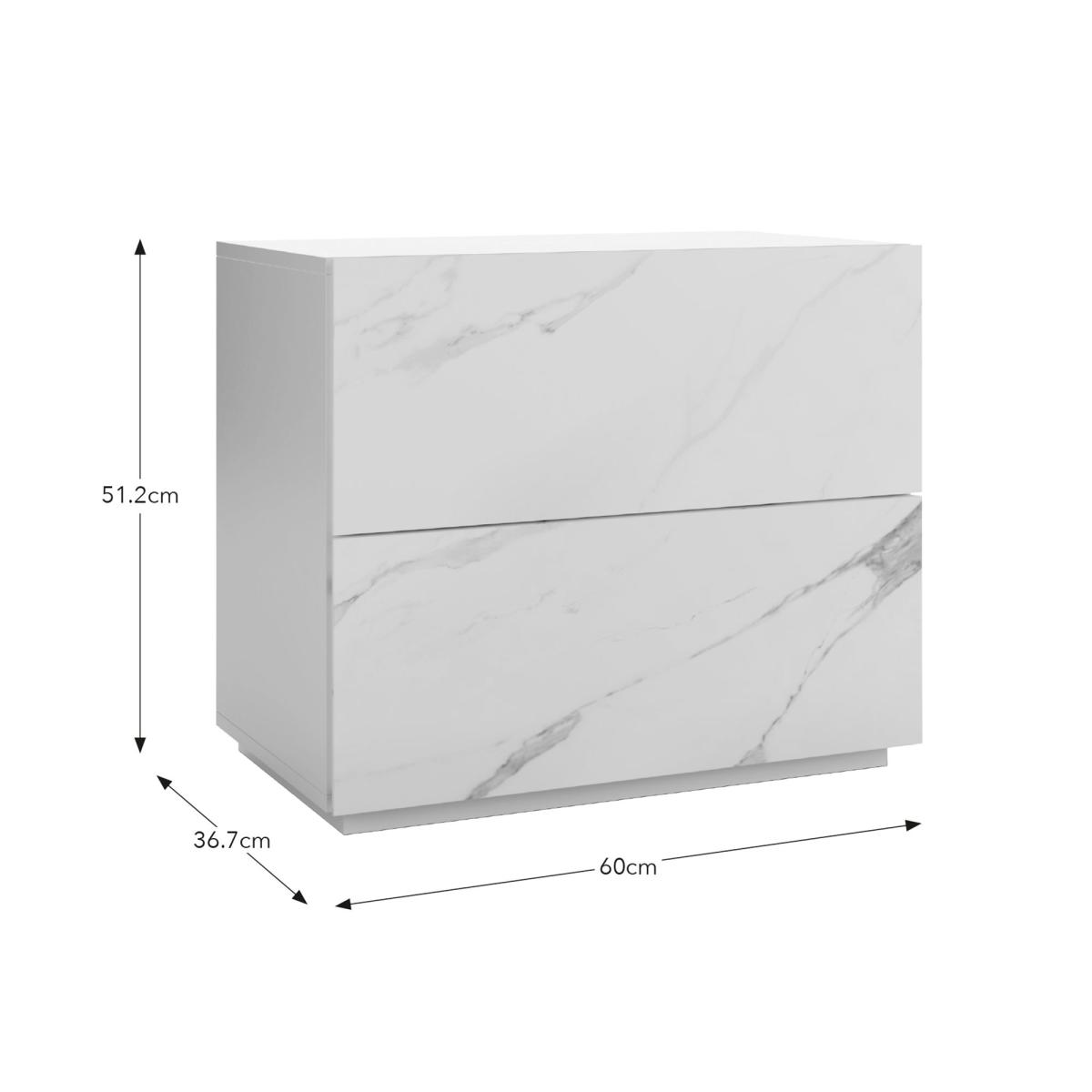 Viola 2 Drawer Bedside Table, White Marble Effect White – image 7