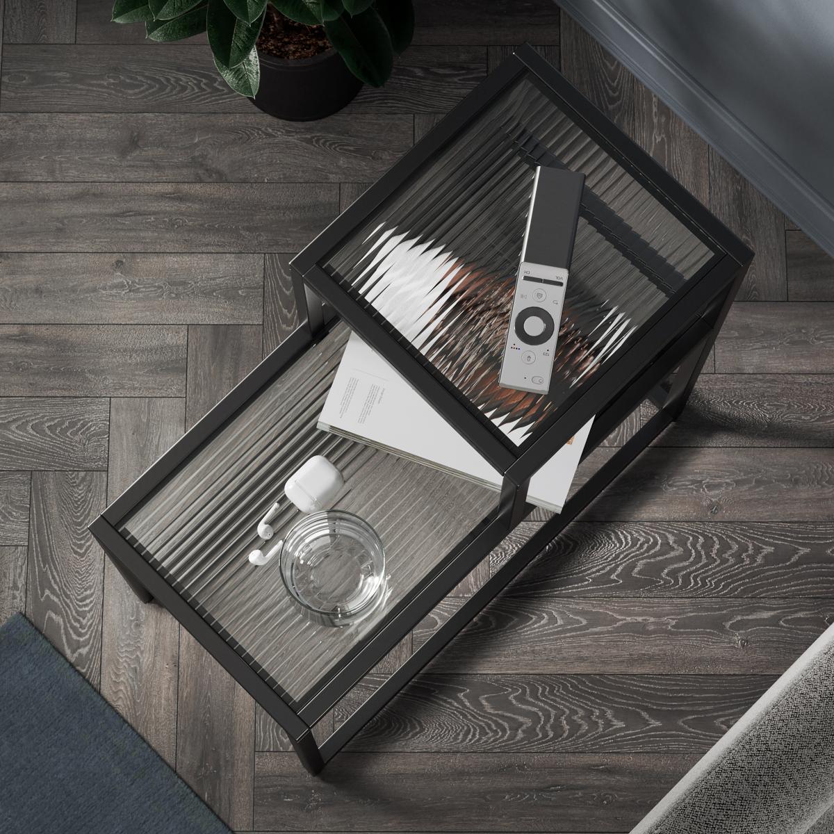 Stannis Sofa Side Table Black, Ribbed Glass Black – image 3