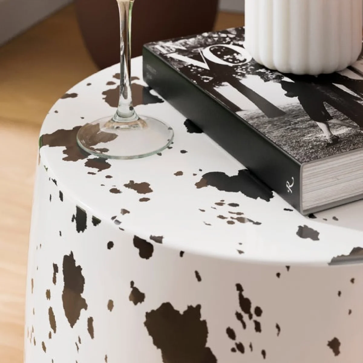 Metal Drum Cow Print Side Table – image 3