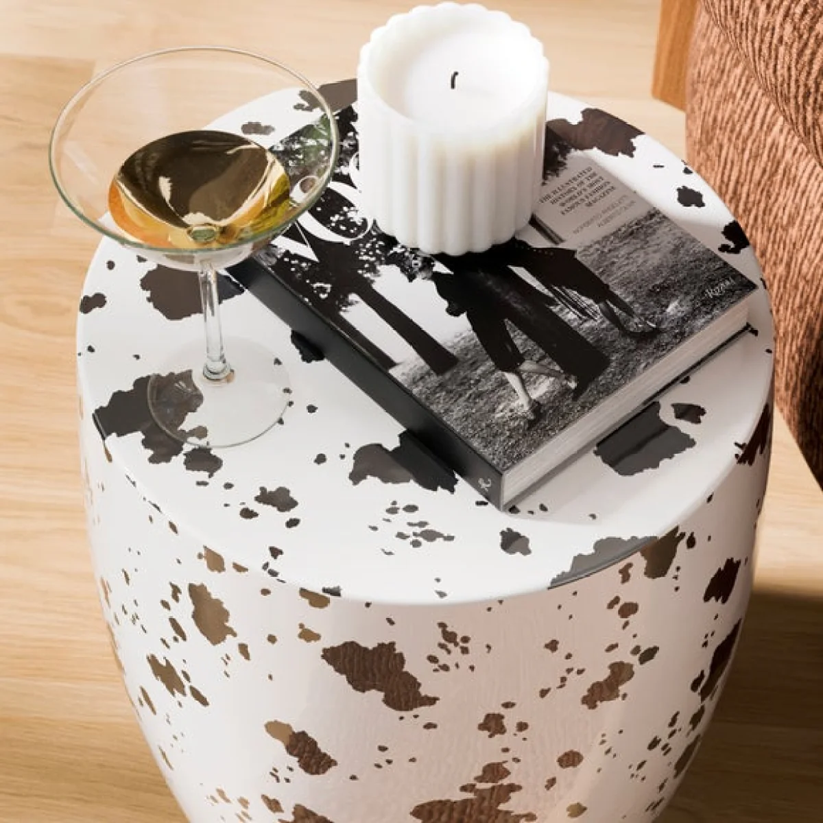 Metal Drum Cow Print Side Table – image 5