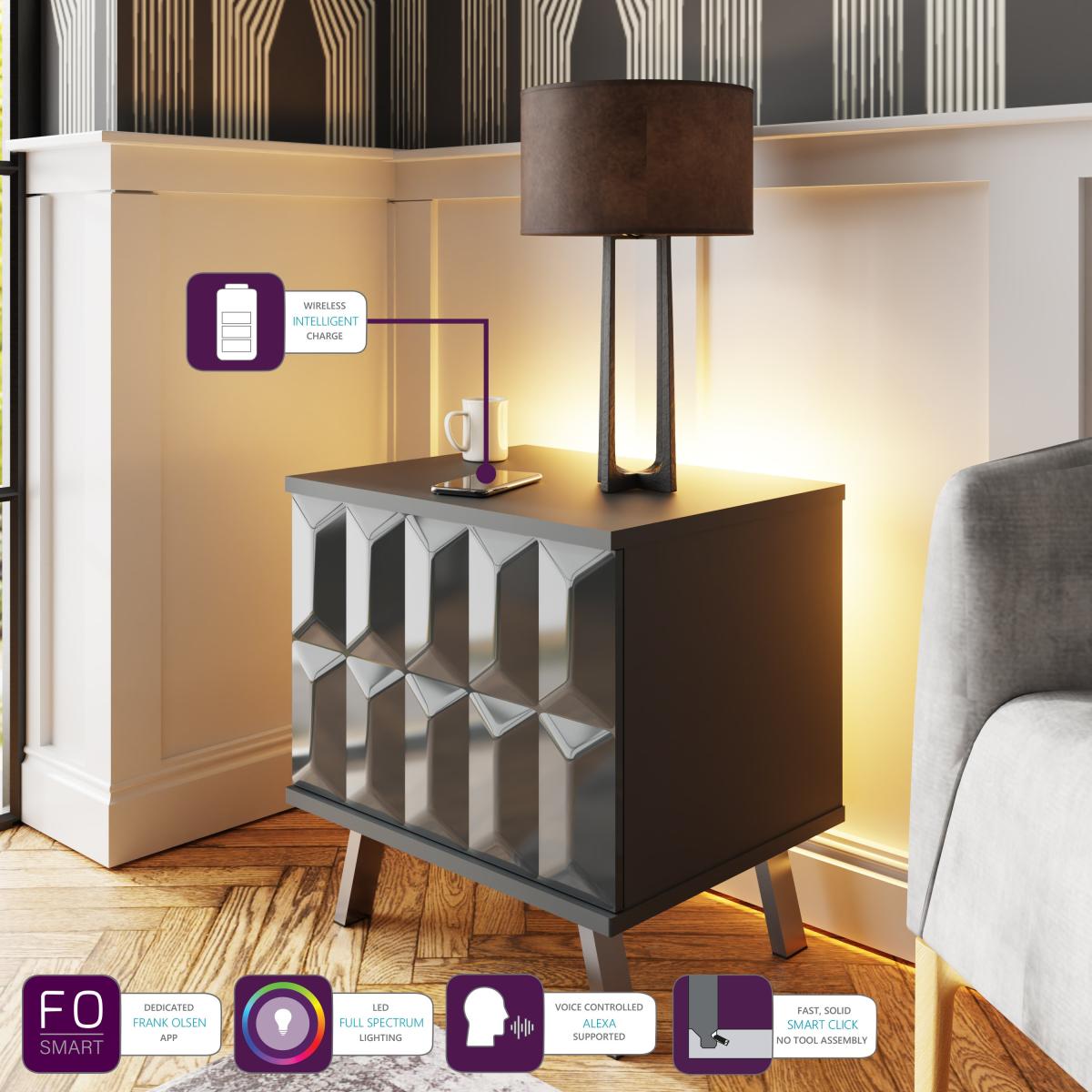 Return - Elevate Smart LED 1 Door Lamp Table, Grey – image 2