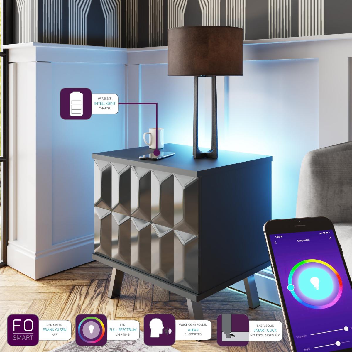 Return - Elevate Smart LED 1 Door Lamp Table, Grey – image 3