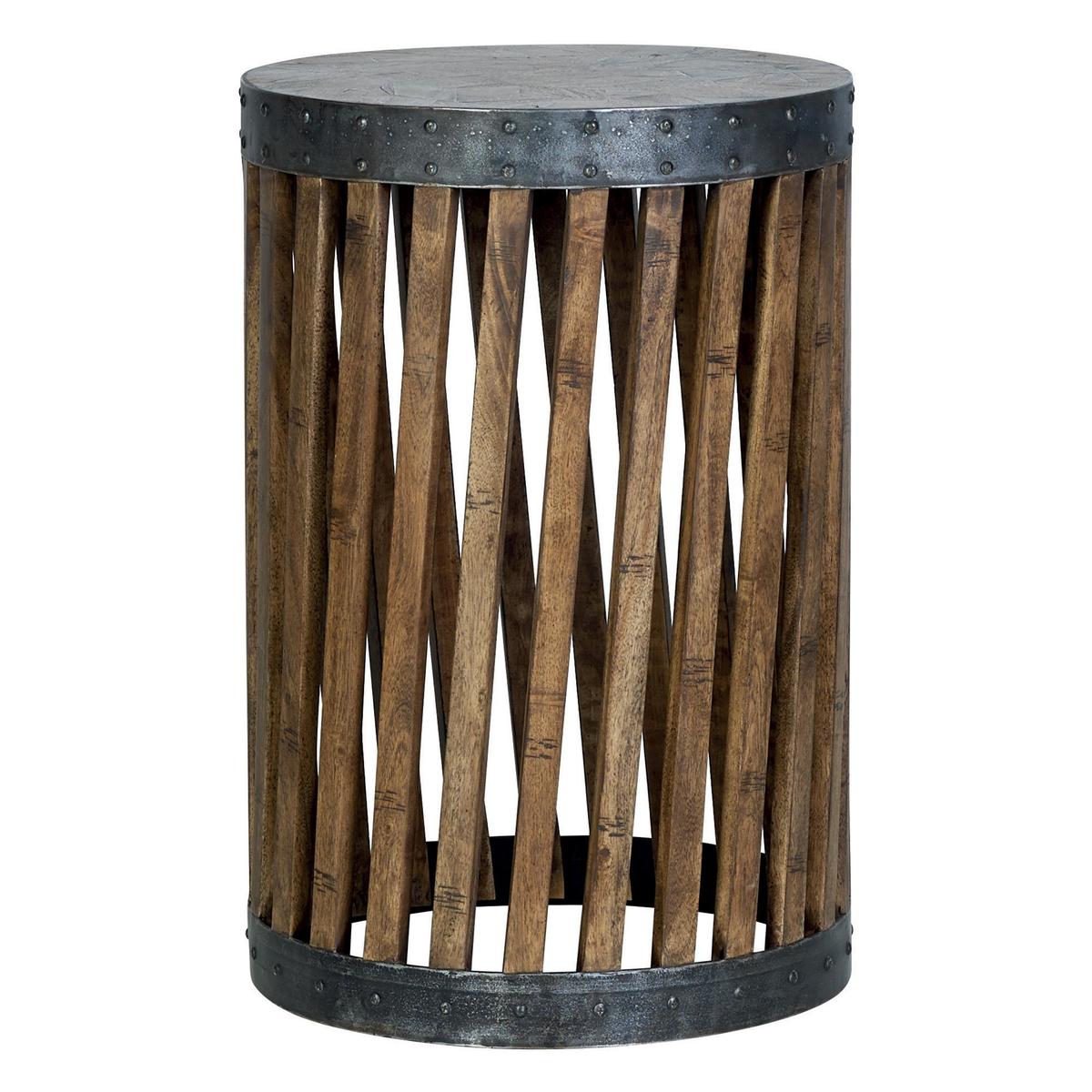 Farringdon Acacia Drum Side Table Brown – image 4