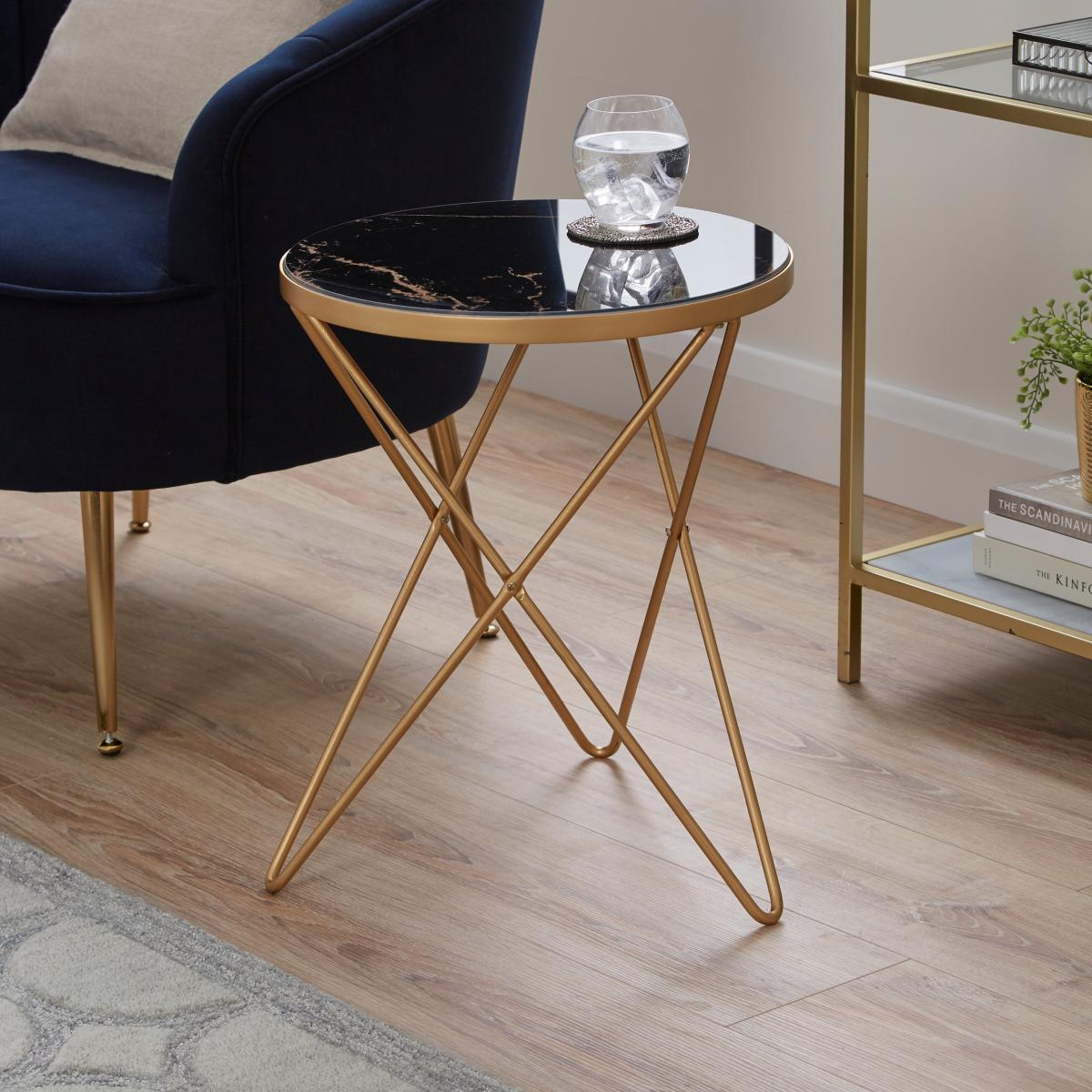 Zoey Black Marble Effect Side Table Black – image 1