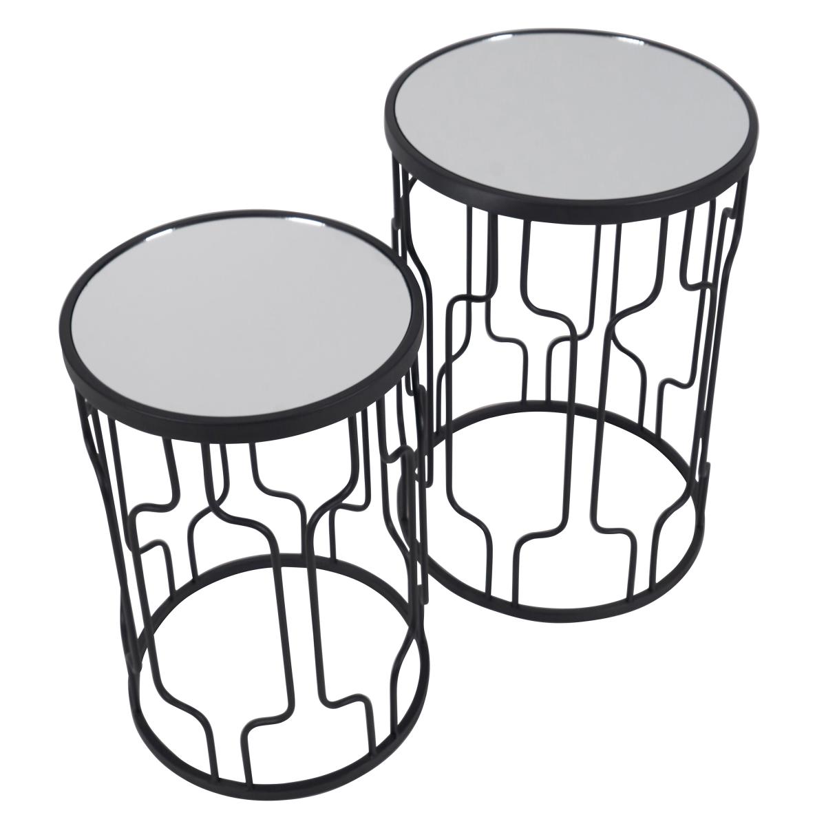 Set of 2 Caprisse Mirrored Glass Side Tables Black – image 2
