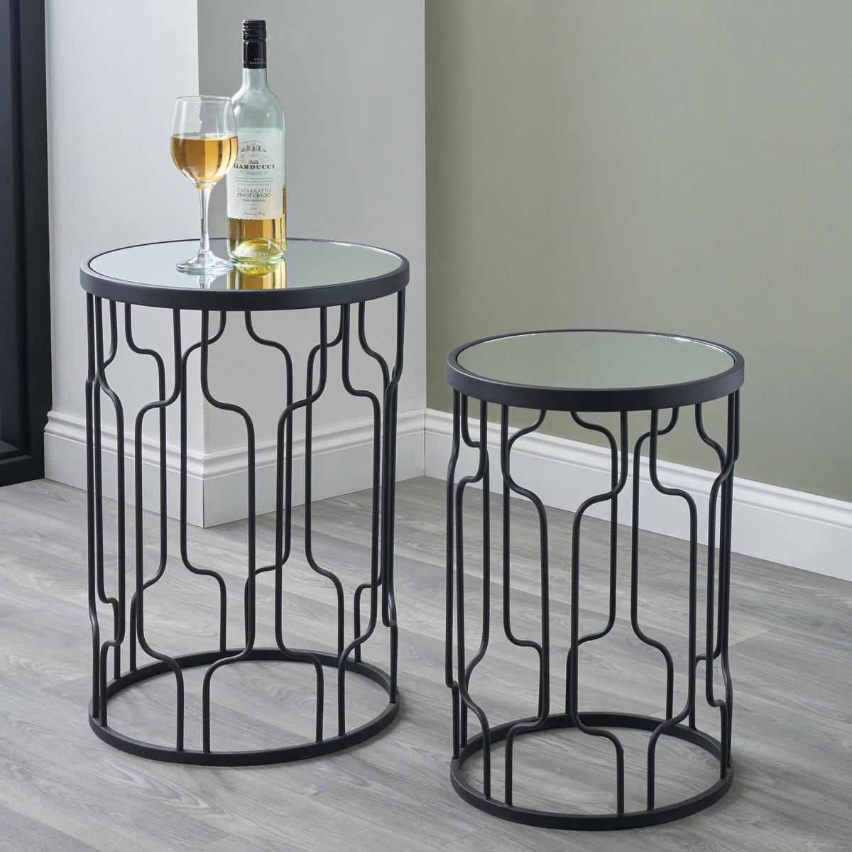Set of 2 Caprisse Mirrored Glass Side Tables Black – image 6